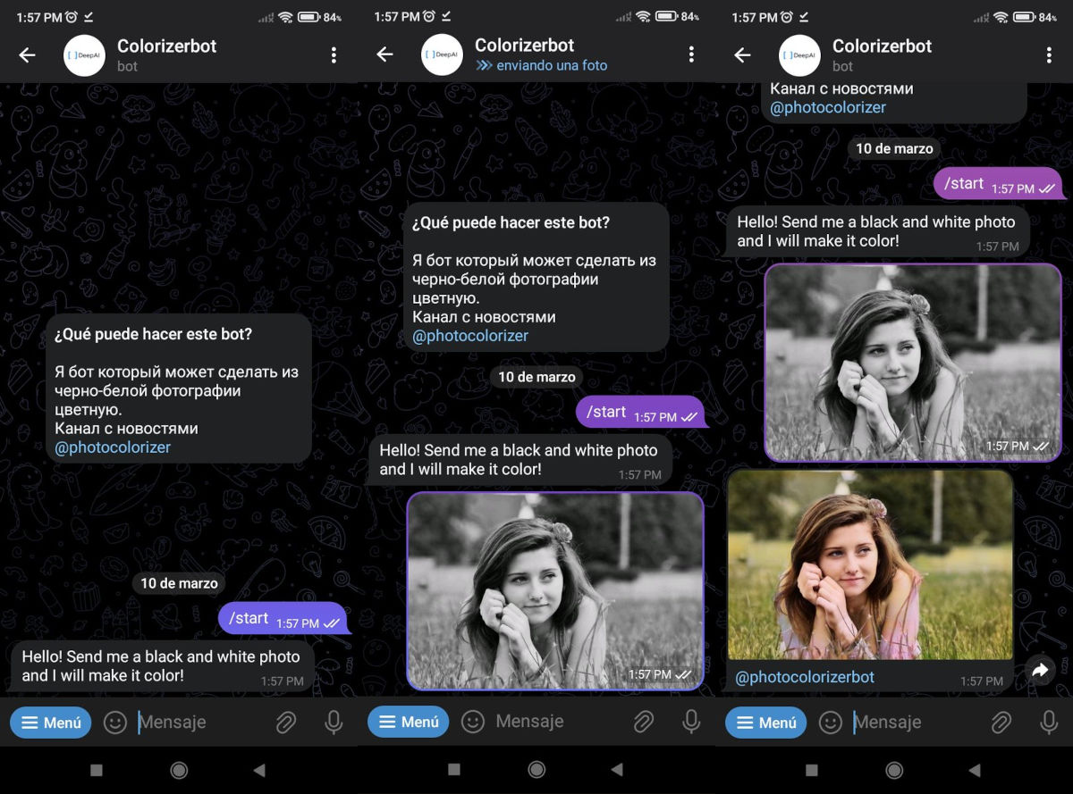 Colorizerbot - bots de Telegram para editar fotos.