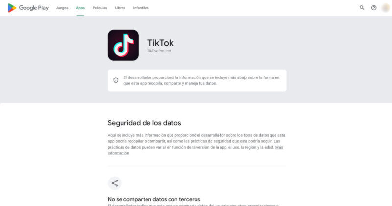 tiktok tiene la marca de privacidad en la tienda de apps de Google