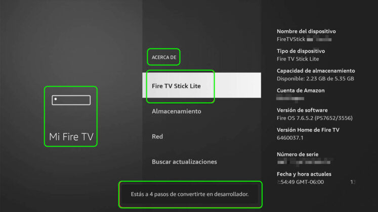 3 activar opciones desarrollador fire tv instalar magis tv apk