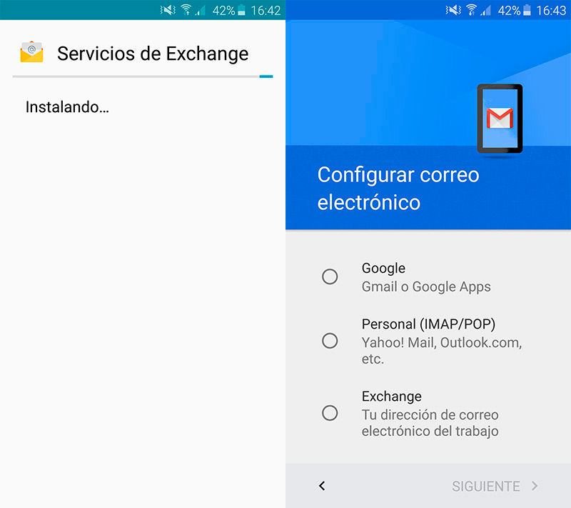 Añadir cuenta Exchange Gmail para Android
