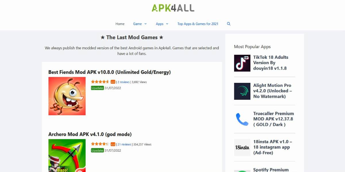 APK4ALL sitio para descargar apk mod de juegos