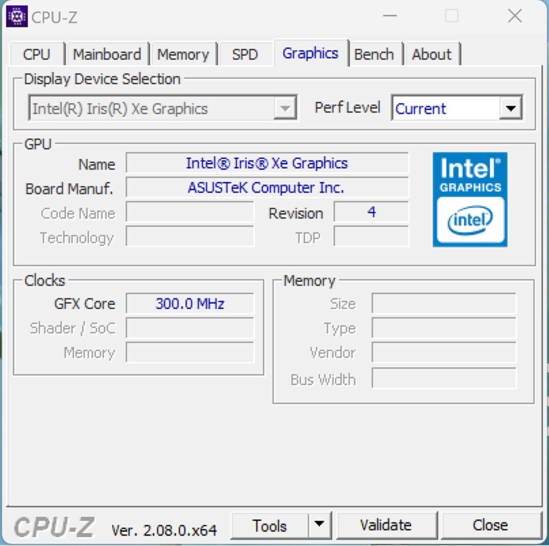 ASUS ZenBook S 13 OLED CPU-Z Grafica