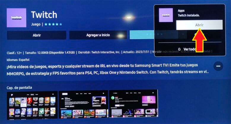 Abrir la app de Twitch en Smart TV Samsung