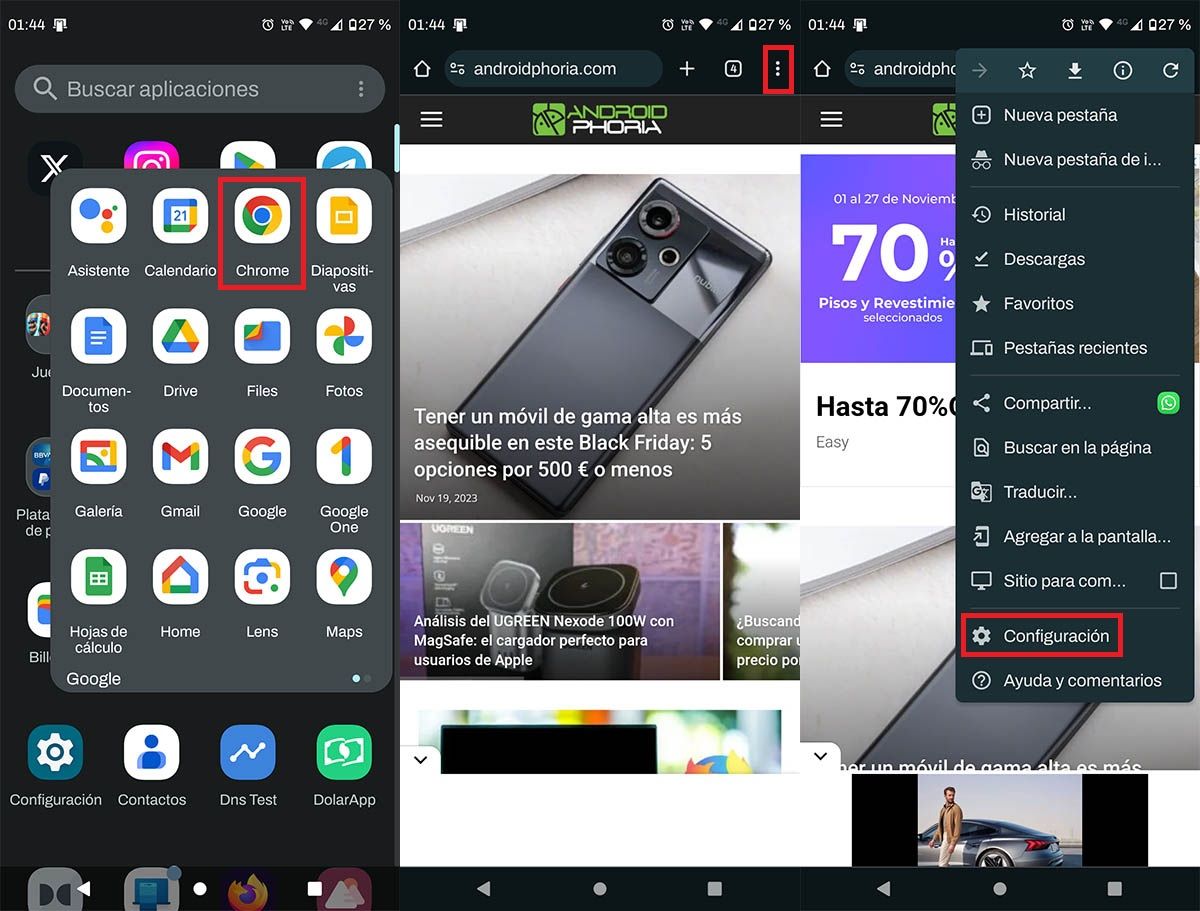 Acceder a los ajustes de Chrome en Android