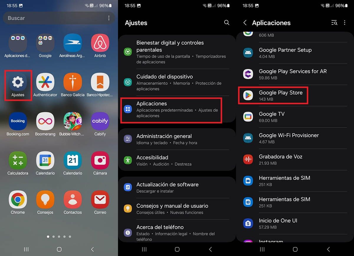 Acceder a los ajustes de Play Store en Samsung
