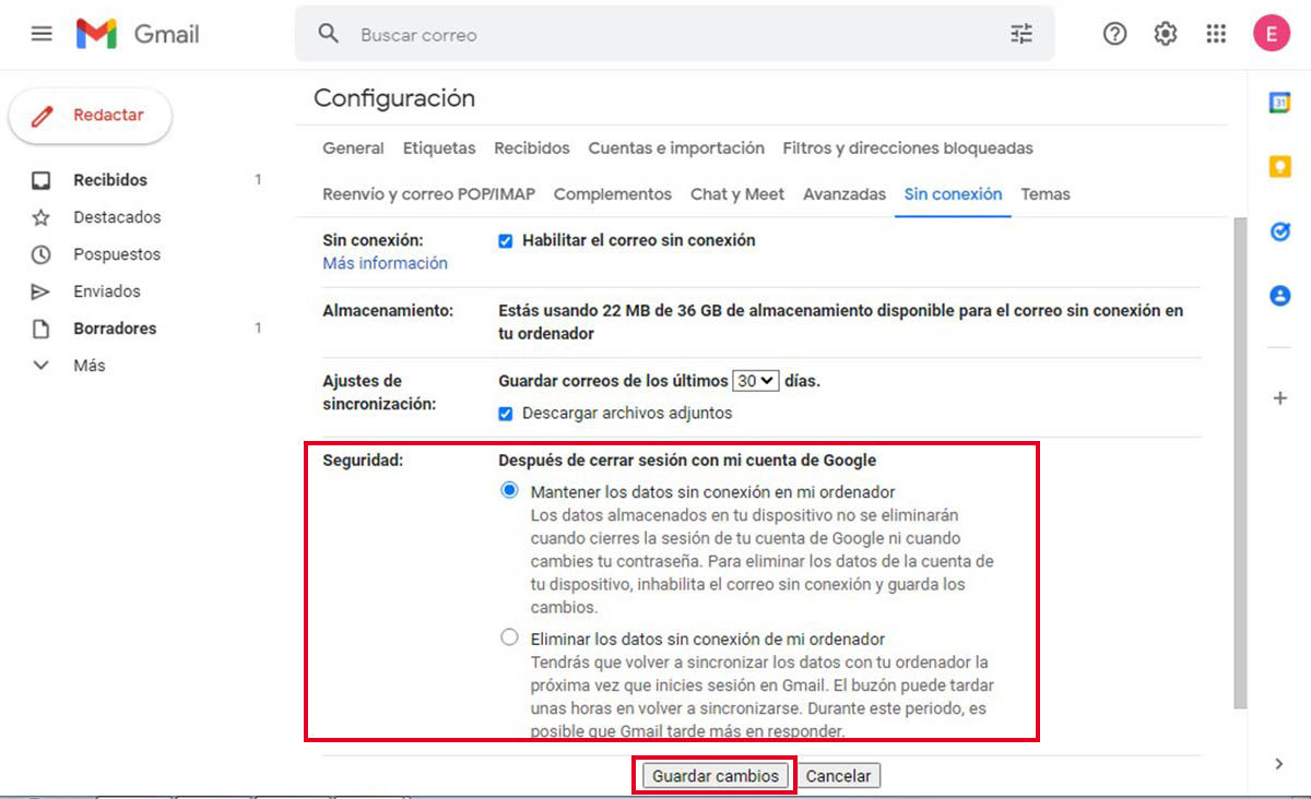 Activar Gmail sin conexion paso 3