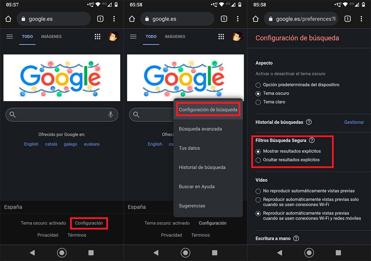 Activar o desactivar Google SafeSearch