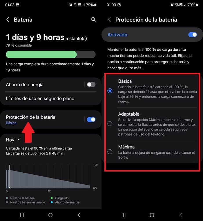 Activar proteccion de la bateria Samsung Galaxy One UI 6.1