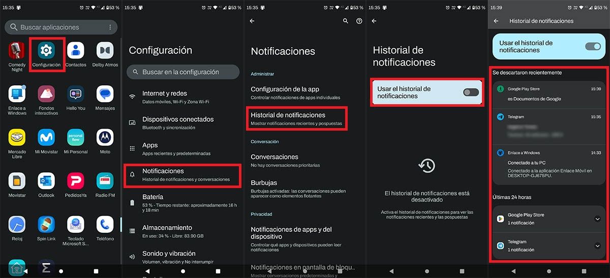 Activar y ver el historial de notificaciones en Motorola