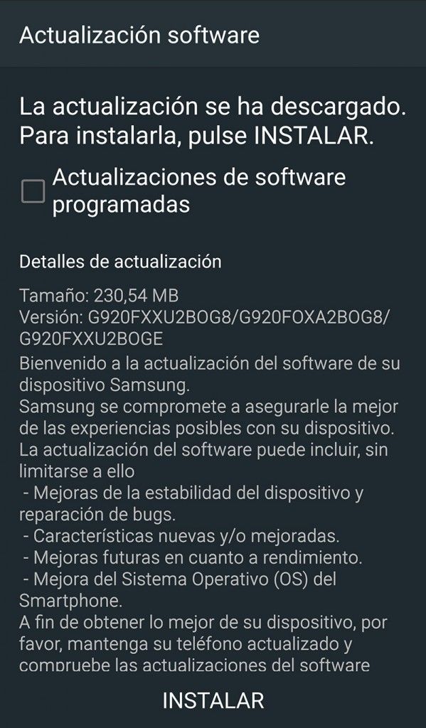 Actualización Galaxy S6 27 julio