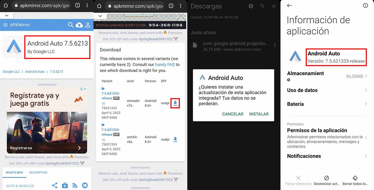 Actualizar Android Auto 7.5 con archivo APK