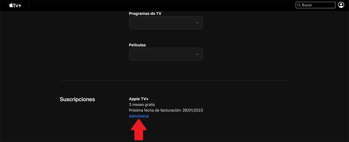 Adeministrar suscripcion de Apple TV Plus