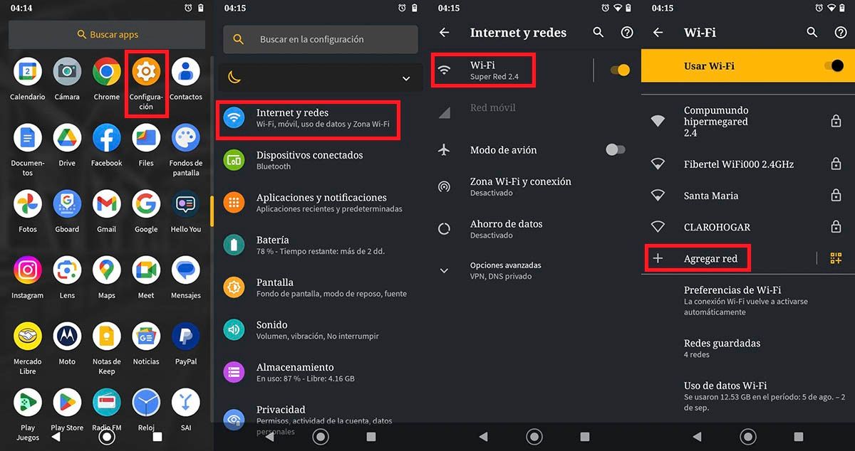 Agregar una nueva red WiFi en Android