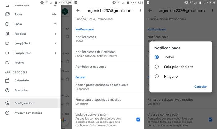 Ajuste notificaciones Gmail Android