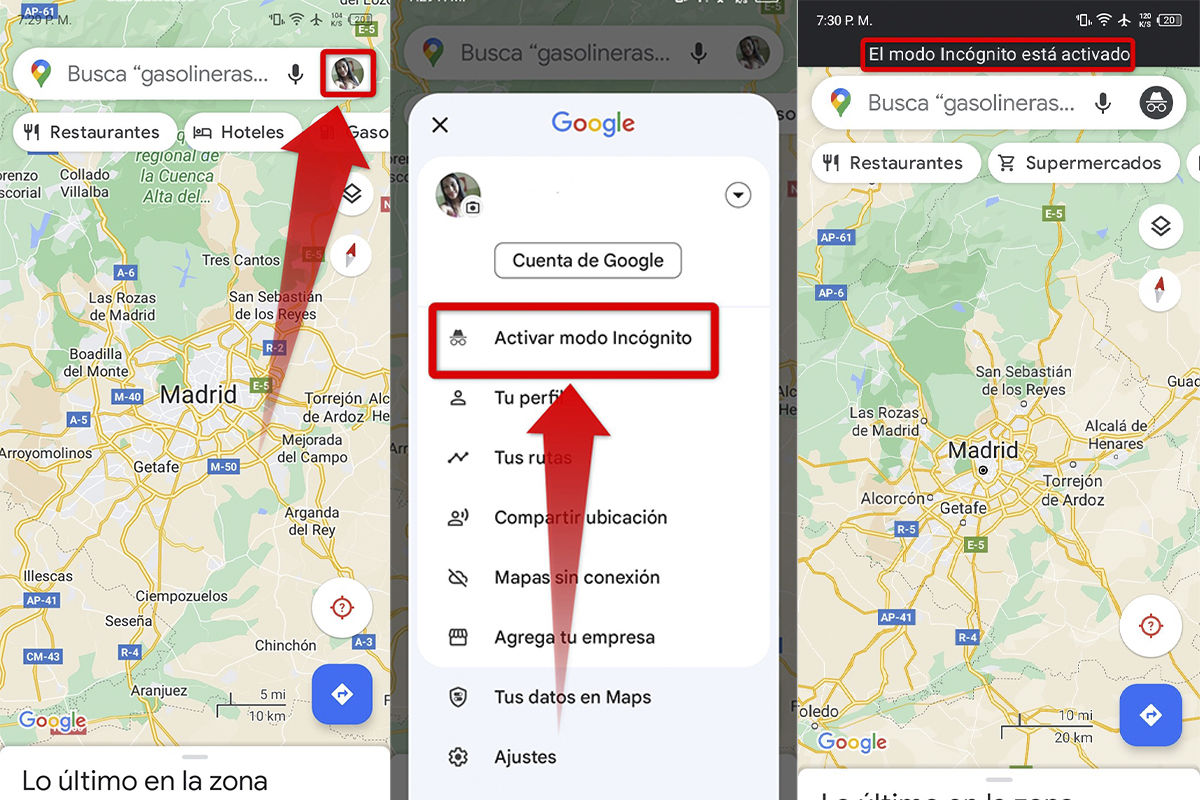 Ajuste de Google Maps: modo incógnito