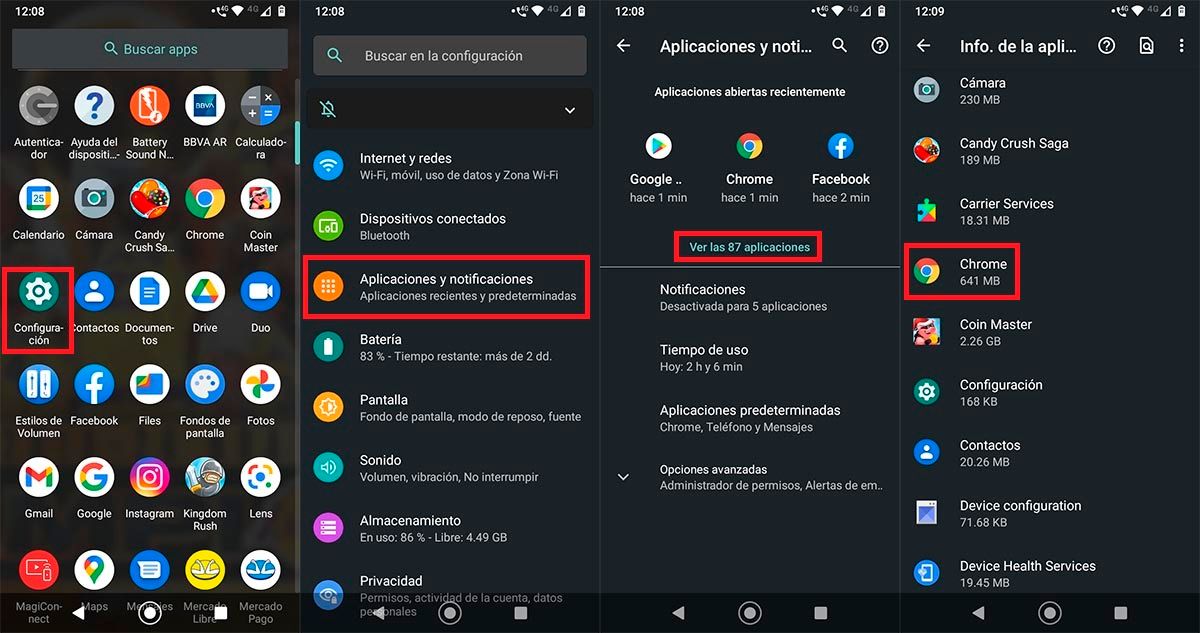 Ajustes del sistema Android Chrome
