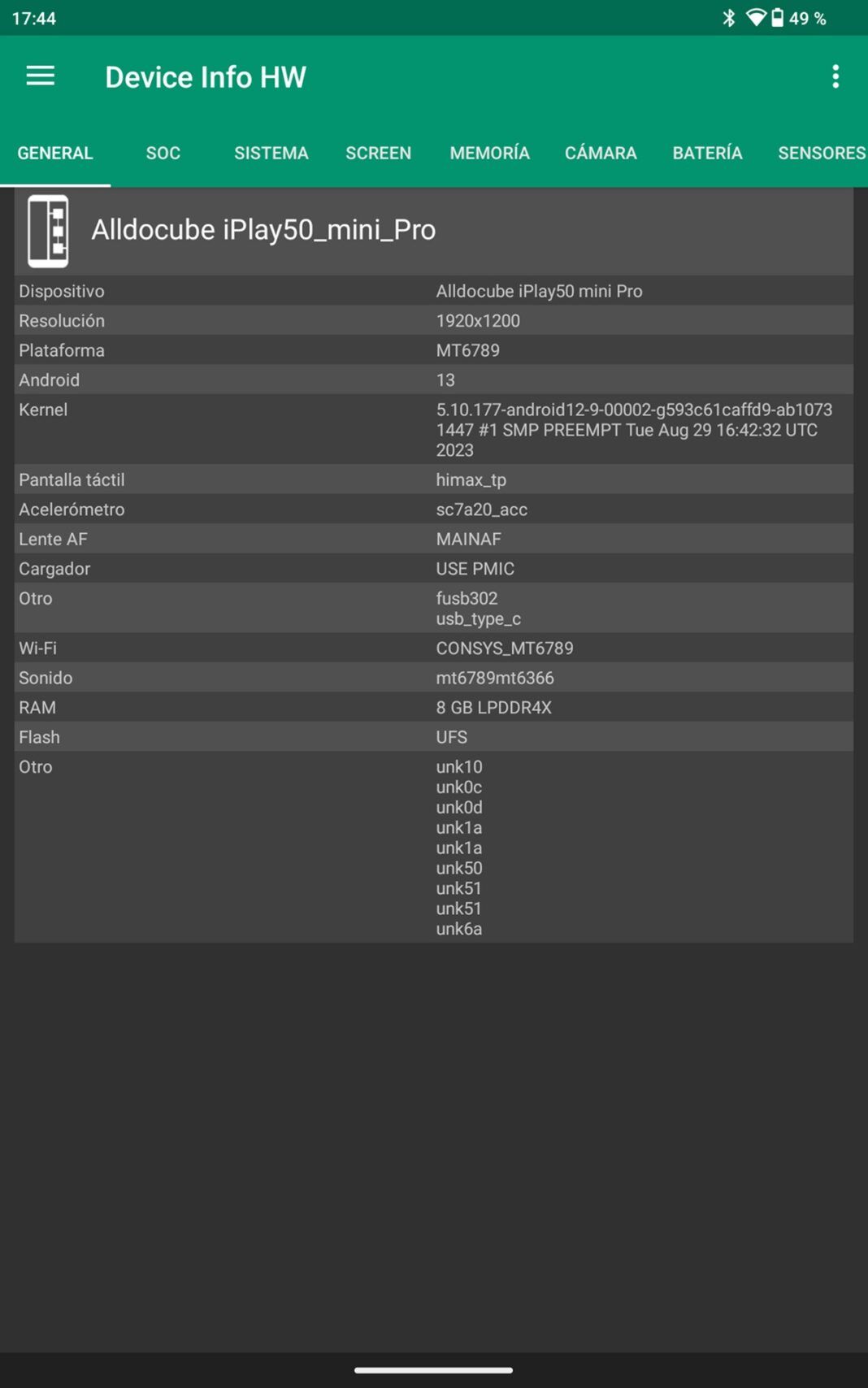 Alldocube iPlay50 Mini Pro NFE detalles tecnicos general