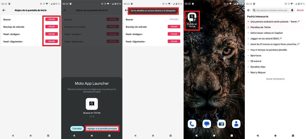 Añadir acceso directo a funciones de TikTok en Android