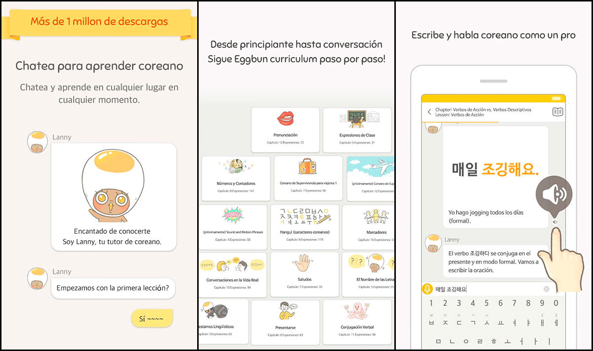 Aplicacion Eggbun para aprender coreano