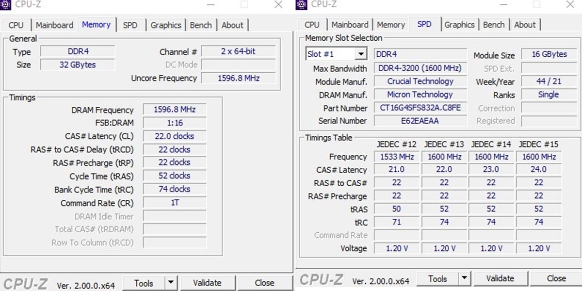 Beelink SER 4 datos de RAM y SPD en CPU-Z