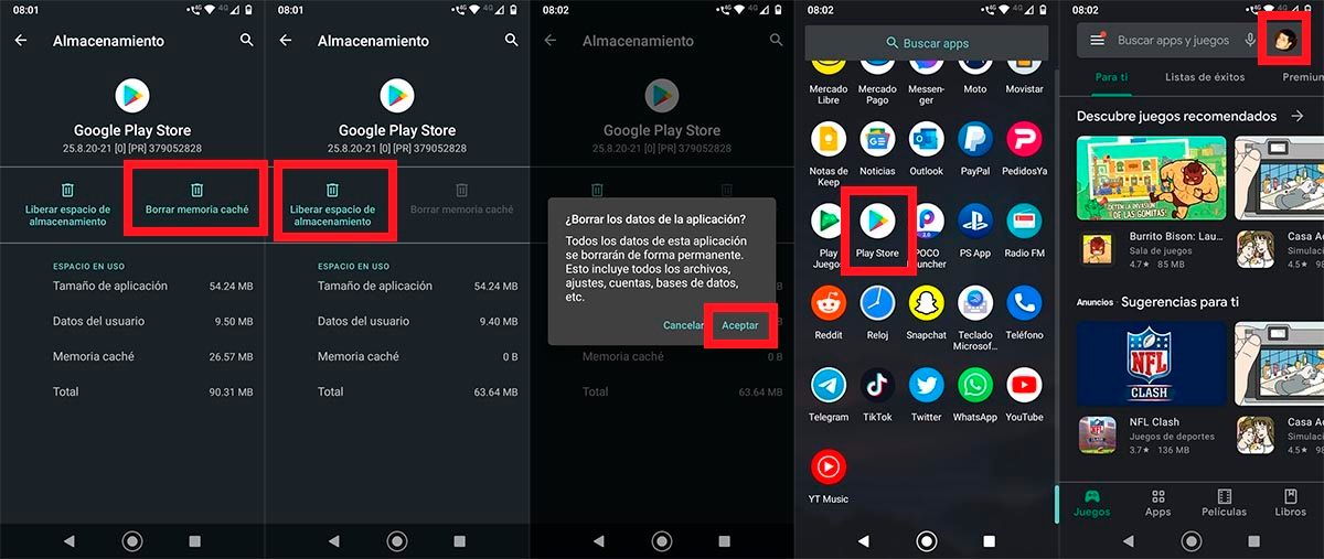 Borrar cache y liberar espacio Play Store Android