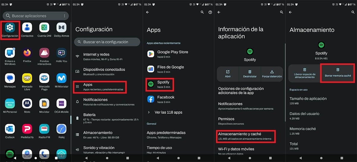 Borrar la caché de Spotify en Android