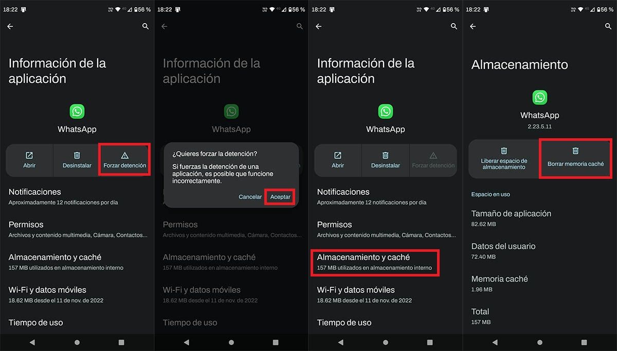 Borrar la memoria cache de WhatsApp en Android
