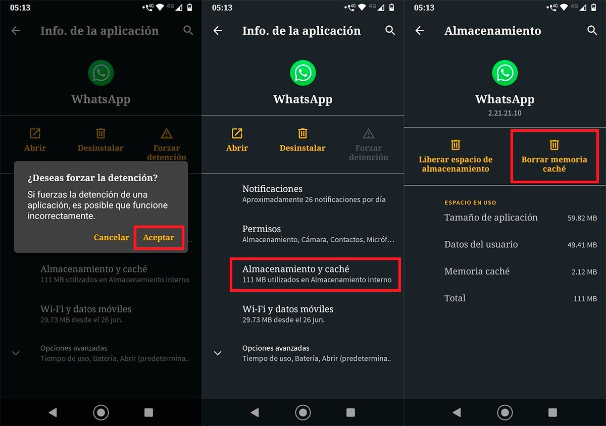 Borrar memoria cache de WhatsApp en Android