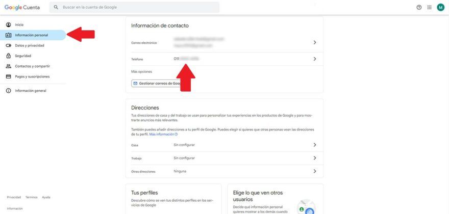 Cambiar informacion personal cuenta de Google