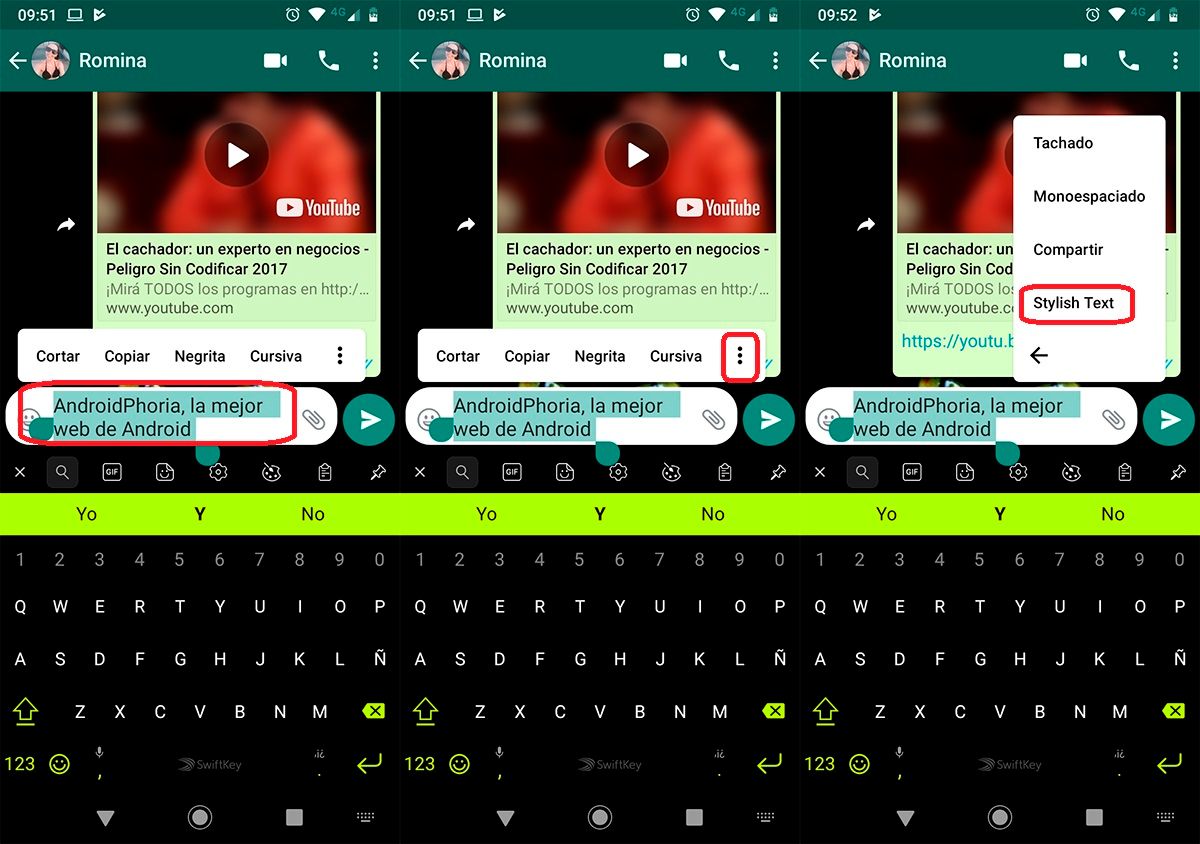 Cambiar la fuente en los mensajes de WhatsApp paso 2