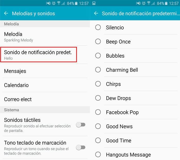 Cambiar notificaciones por defecto en Galaxy S6