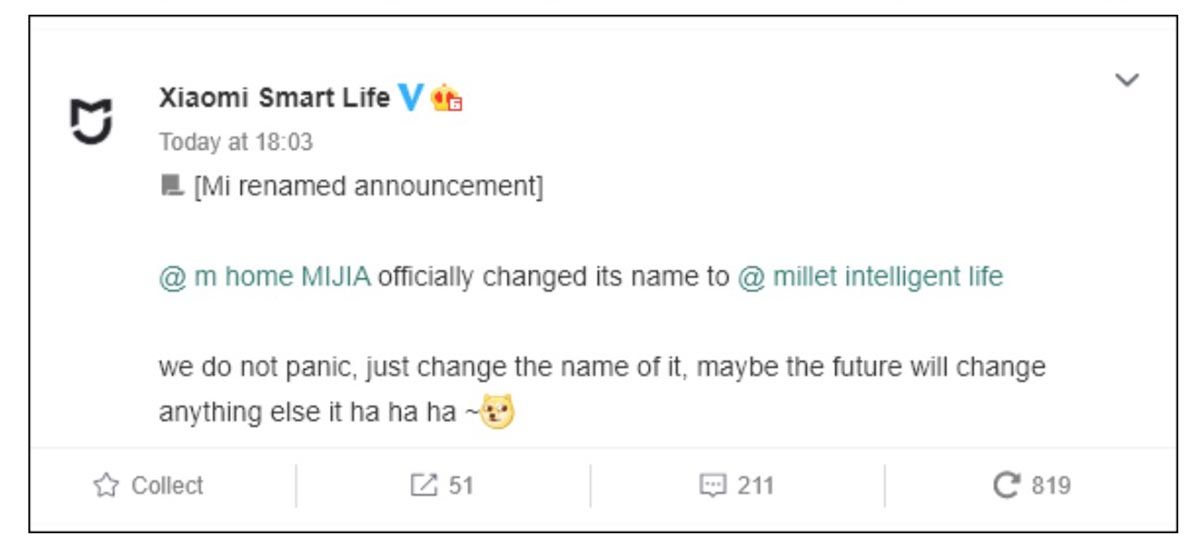 Cambio nombre marca Mijia