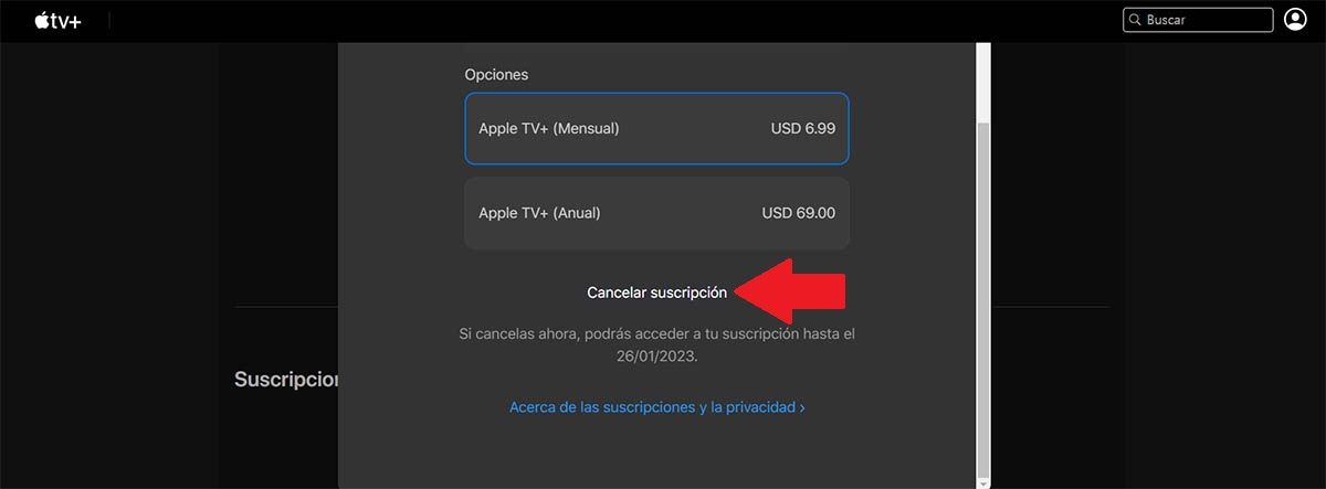Cancelar suscripcion a Apple TV Plus desde el PC