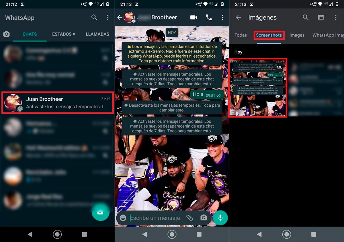 Capturar pantalla WhatsApp mensajes temporales