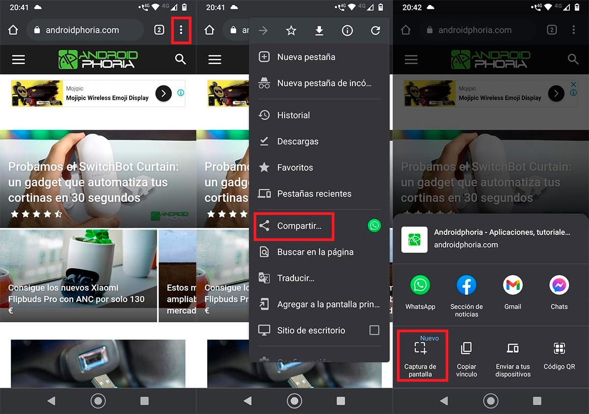Capturar pantalla desde Chrome en Android