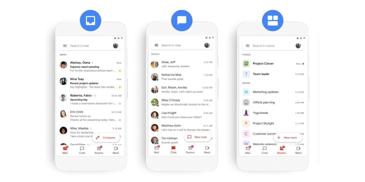 Chat, Salas y Reunión de Gmail