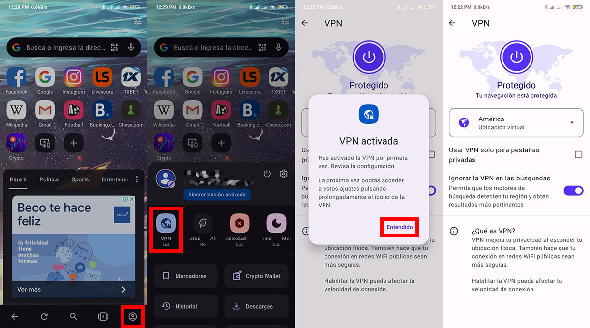 Cómo activar la VPN de Opera en Android 1