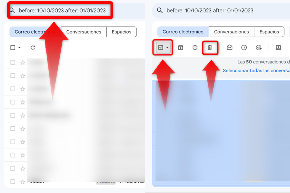 Cómo borrar correos de Gmail por rango de fechas
