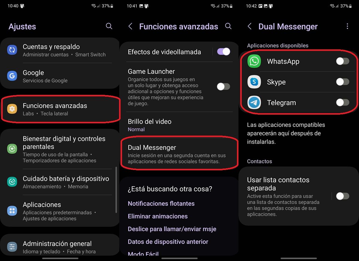Como duplicar aplicaciones en un Samsung con dual messenger