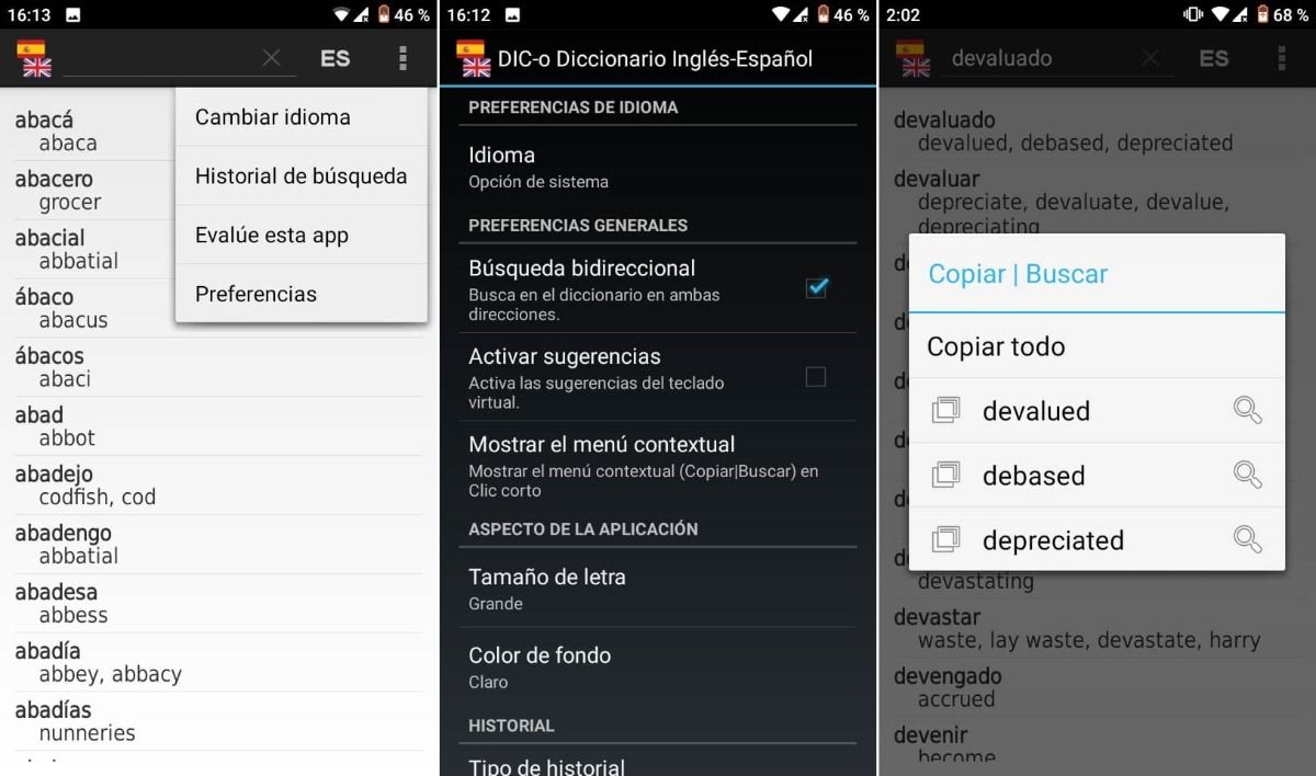 Como funciona la app Diccionario Ingles - Espanol