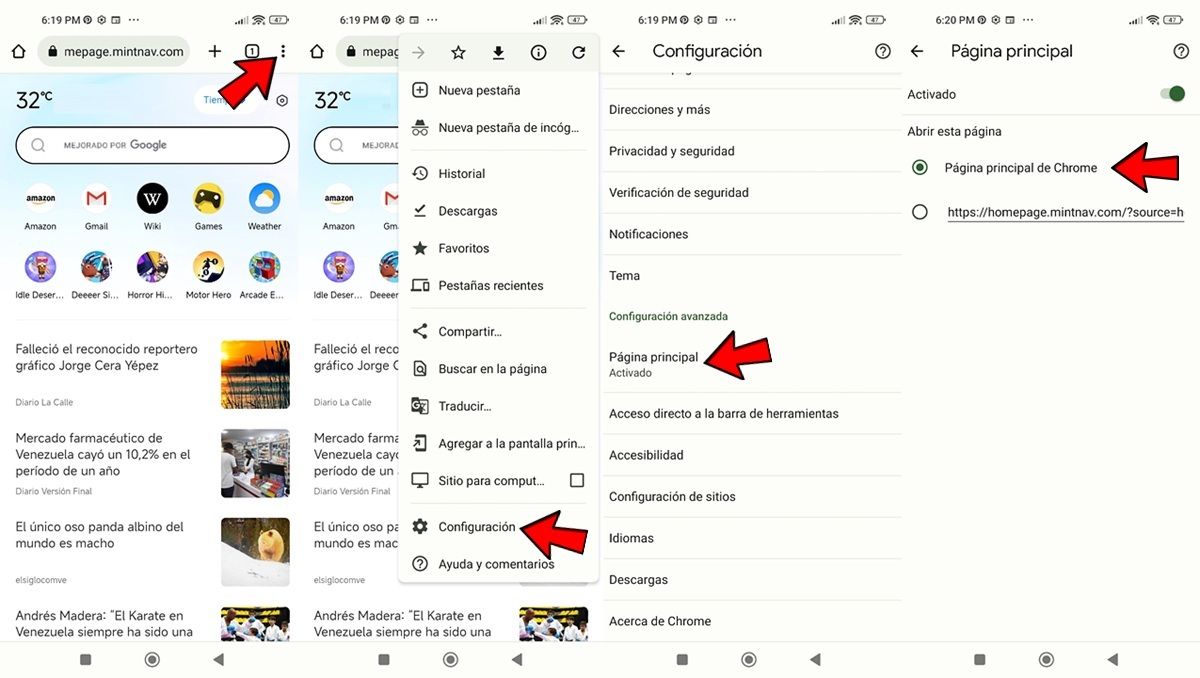 Como quitar mintnav.com de Chrome en Xiaomi y hacer que el navegador abra en la pagina de Google