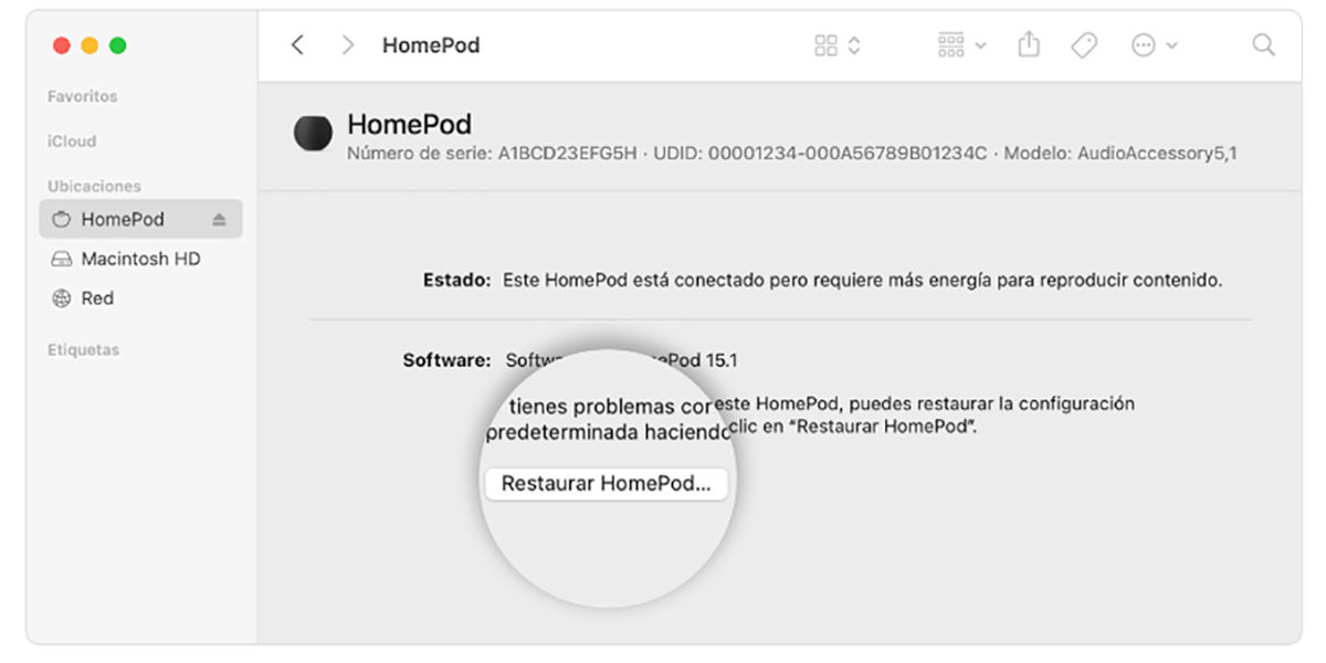 Otras opciones: Resetear de fabrica el HomePod mini usando una Mac