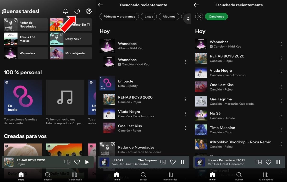 Como ver tu historial de Spotify en movil
