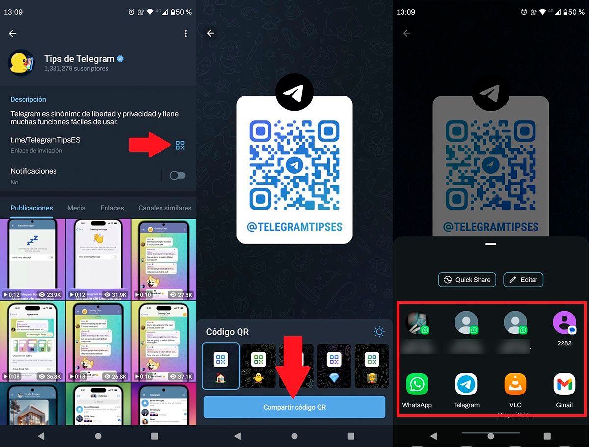 Compartir canal de Telegram con QR