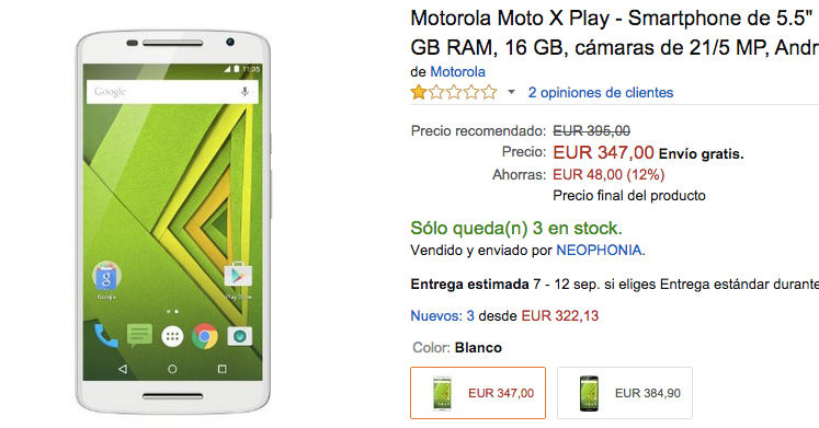Compra el Moto X Play en blanco de oferta en Amazon