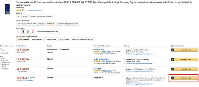 Comprar Galaxy S8 Amazon Espana