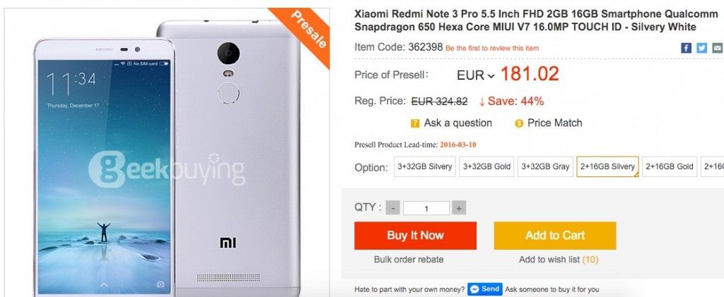 Comprar RedMi Note 3 Pro