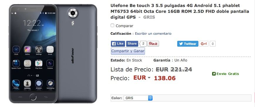 Comprar Ulefone Be Touch 3 por 138 euros
