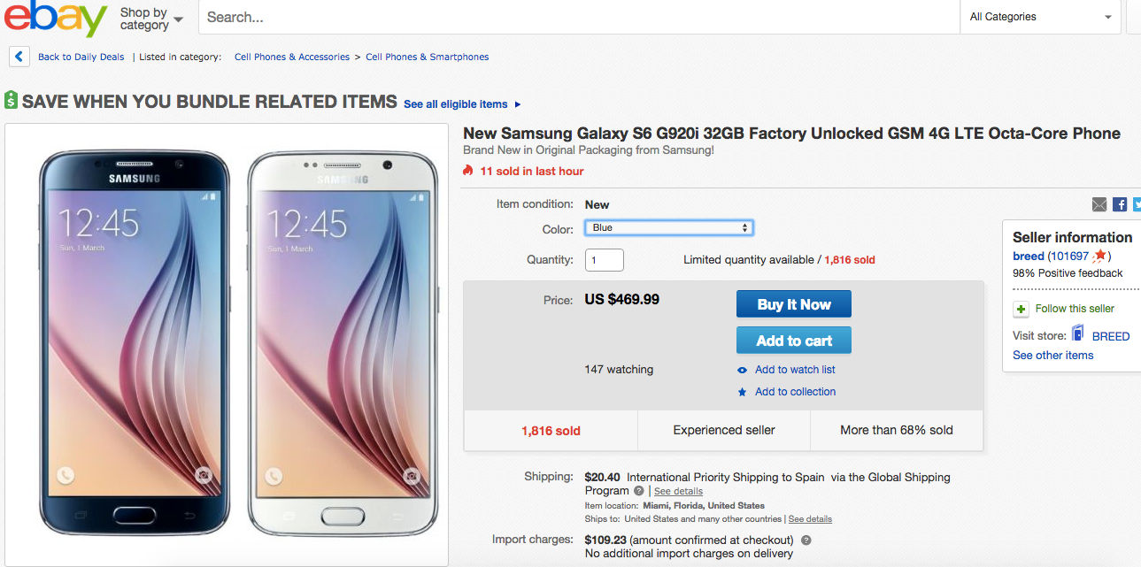 Comprar el Galaxy S6 más barato en Ebay