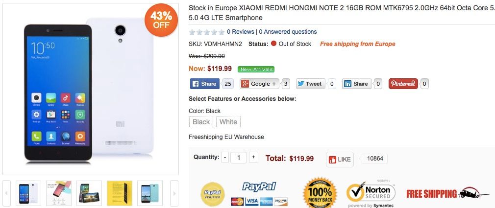 Comprar el Xiaomi RedMi Note 2 de oferta